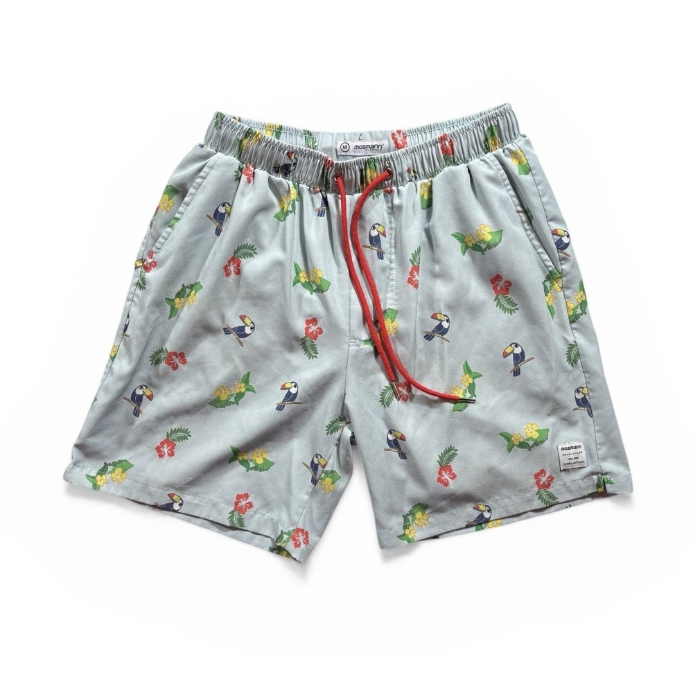 Mosmann Australia Men's Swim Trunks Elastic Waist Lined Sz M Blue Tropical -1719
